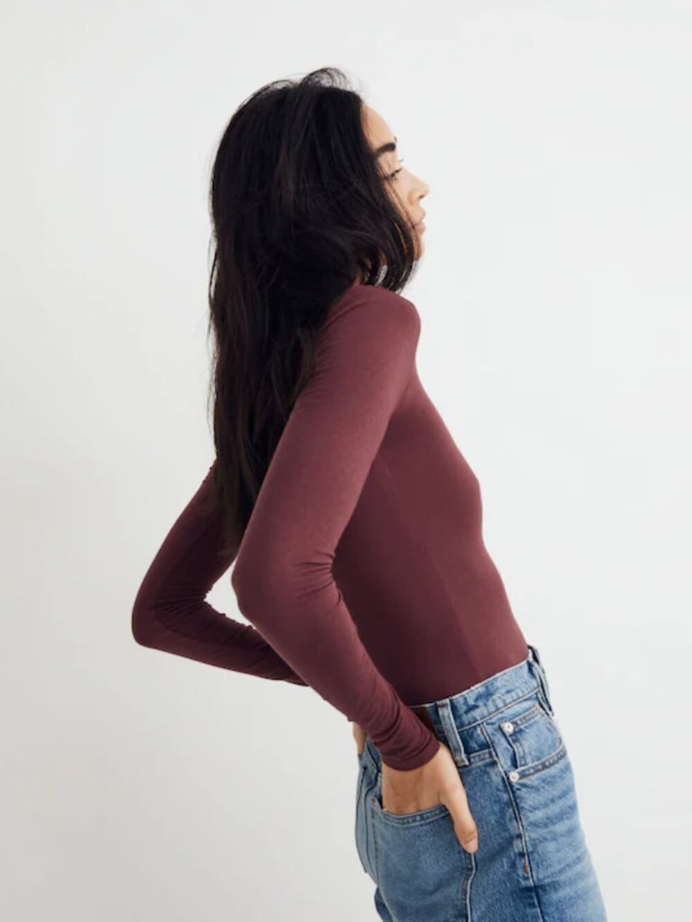 Madewell Women's Burgundy Turtle Neck Long Sleeve Slim Thong Bodysuit Size S